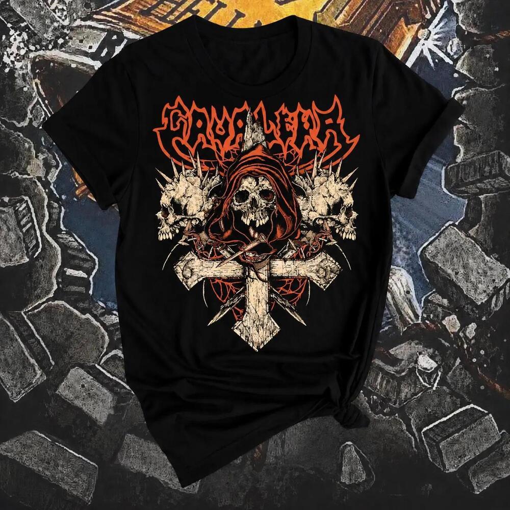 Grim Reaper Skull Crossbones T-Shirt Gothic Horror Band Style